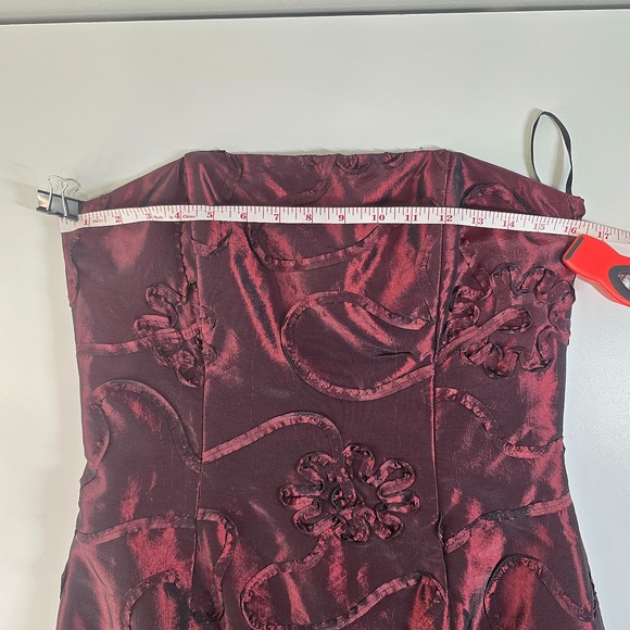 Vintage Jessica McClintock Burgundy Strapless Gown 90s Formal Prom Dress L 16–18 - Picture 4 of 16